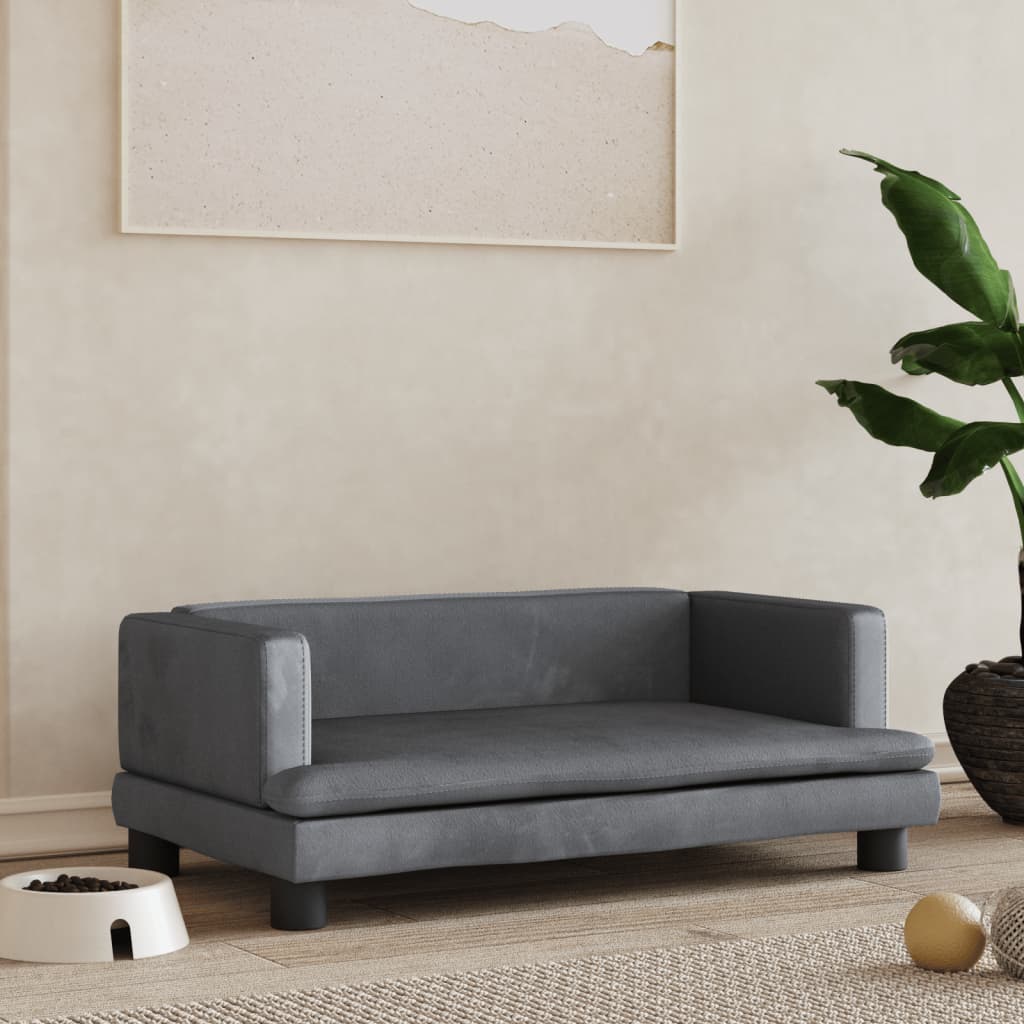Cama Para Perros De Terciopelo Gris Oscuro 80x45x30 Cm / Vetonek_4