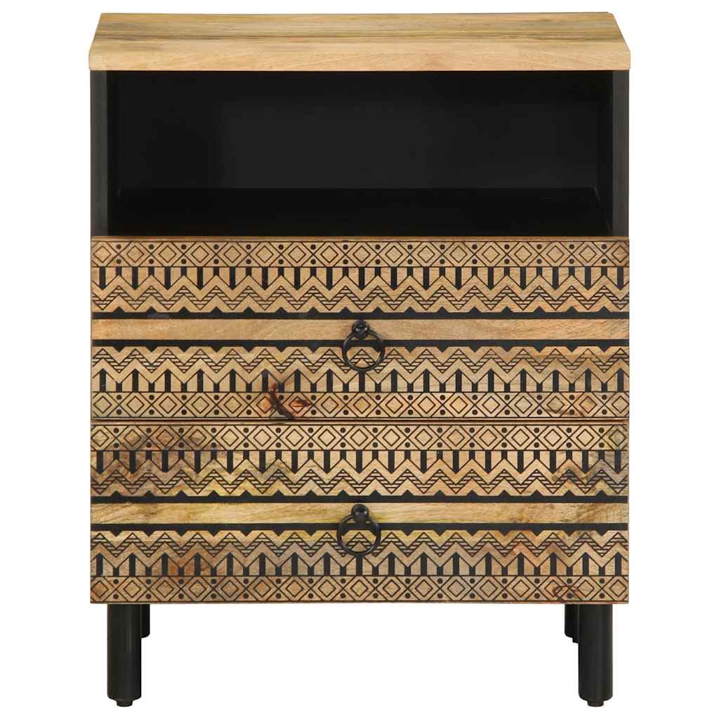 Mesita De Noche Madera Maciza De Mango Rugosa Negro 50x33x62 Cm_1