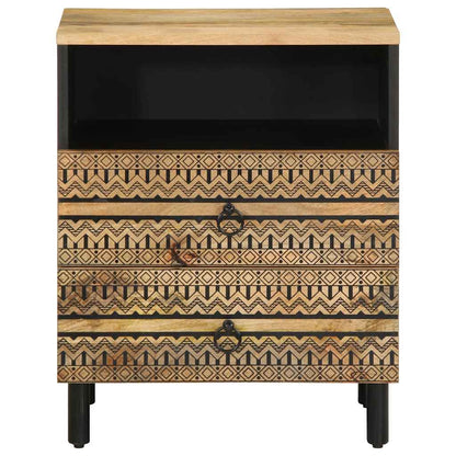 Mesita De Noche Madera Maciza De Mango Rugosa Negro 50x33x62 Cm_1