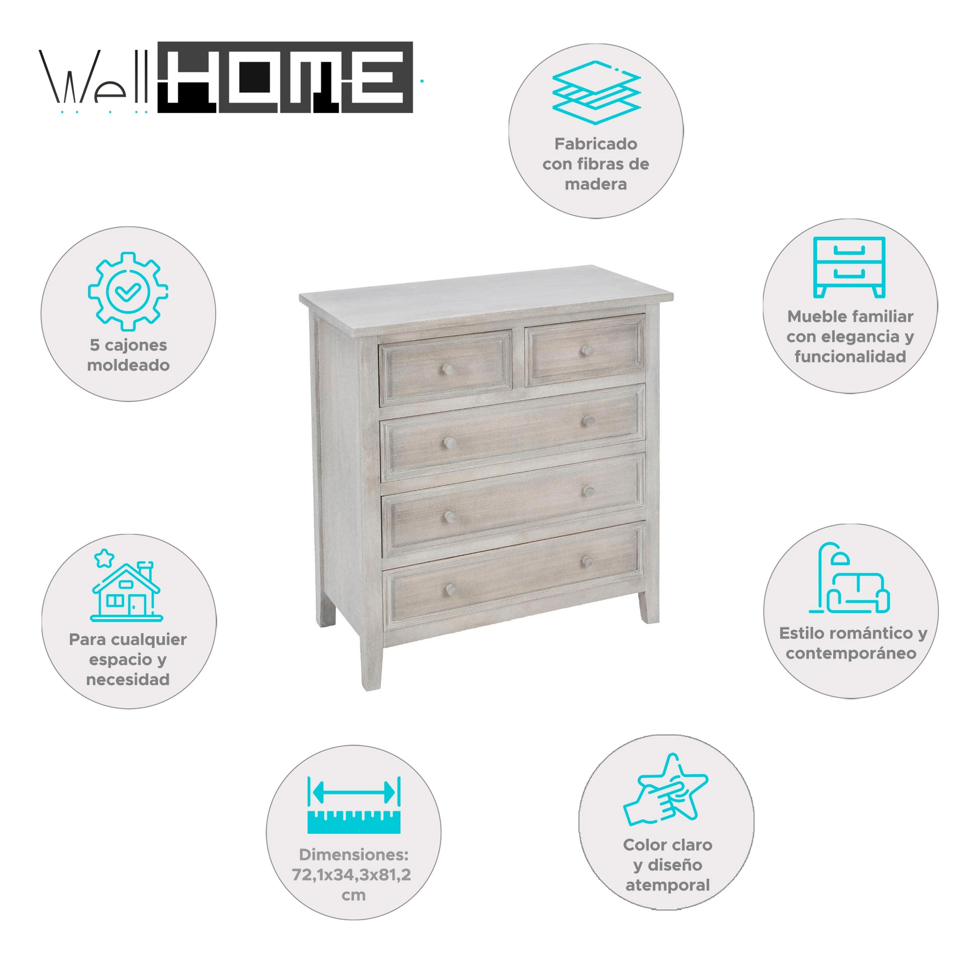 Wellhome Caja 5 Cajones Madera Blanqueada_1
