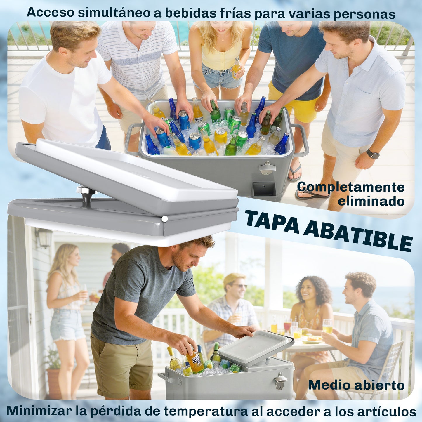 Outsunny Carrito Nevera De 76l Con Ruedas Estante Abrebotellas Asas Plateado_5