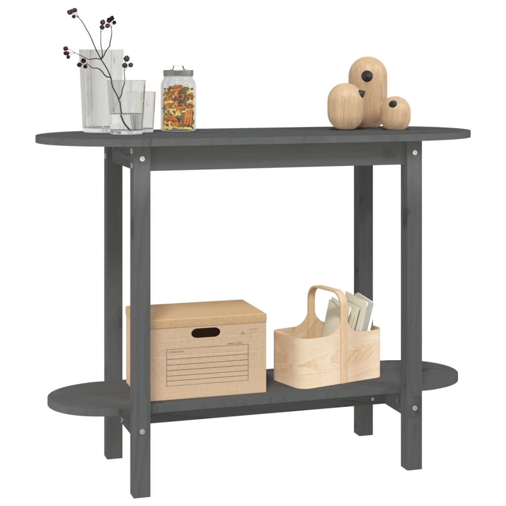 Mesa Consola De Madera Maciza De Pino Gris 110x40x80 Cm_2
