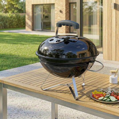 Outsunny Barbacoa De Carbón Portátil Redonda Con Rejilla Tapa Con Soporte Negro_1