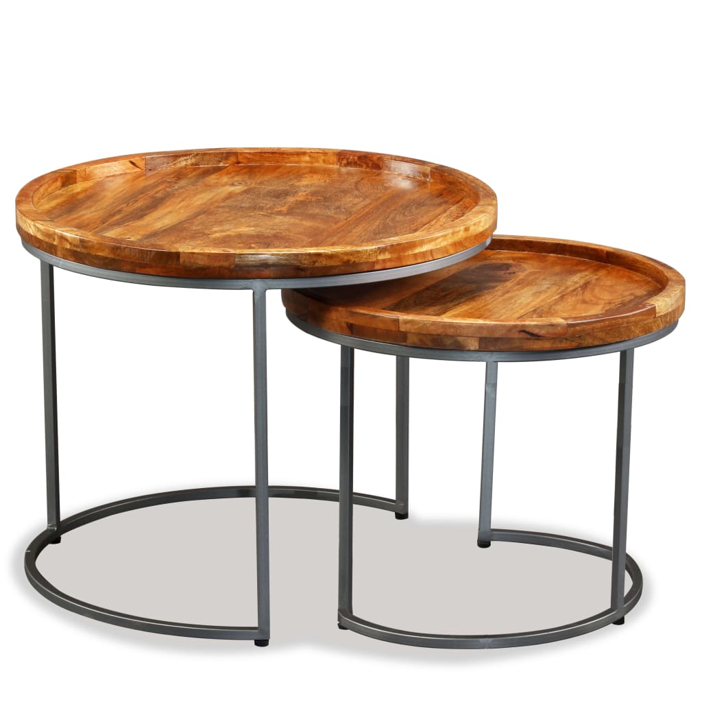 Set De Mesas Auxiliares 2 Uds Madera Maciza De Mango_1