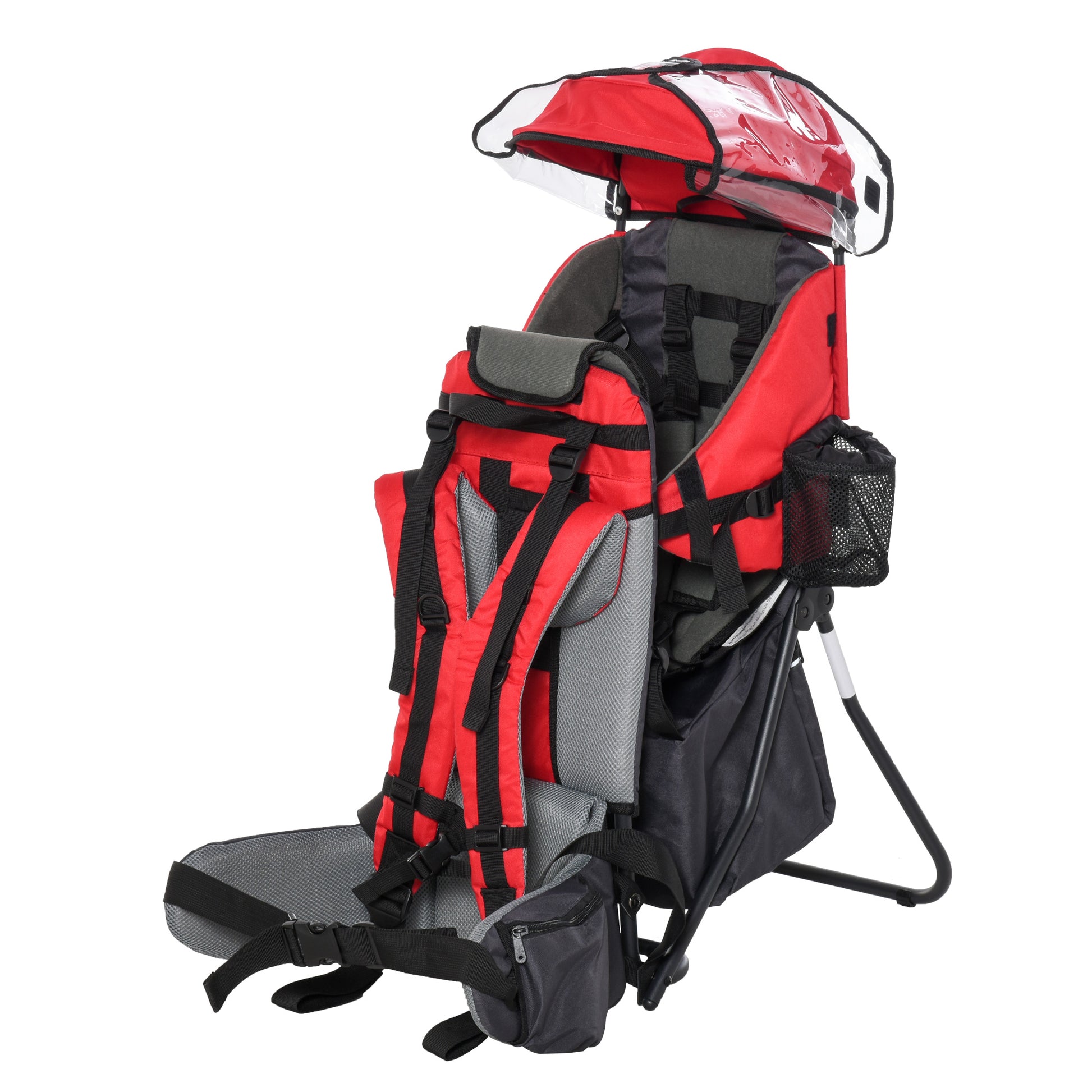 Homcom Mochila Portabebés Plegable Con Techo Impermeable Para 6-36 Meses Rojo_0
