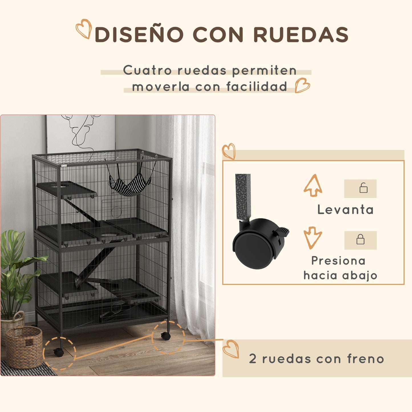 Pawhut Jaula Para Animales Pequeños De 4 Niveles Con Ruedas 80x52x128 Cm Gris_4