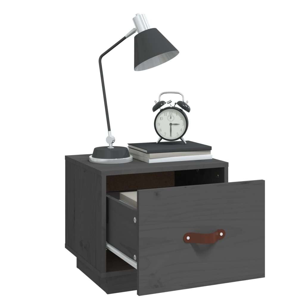 Mesitas De Noche 2 Uds Madera Maciza De Pino Gris 40x34x35 Cm_2
