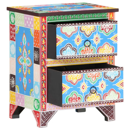 Mesita De Noche Pintada A Mano Madera Maciza Mango 40x30x50 Cm_0