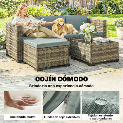 Outsunny Conjunto Muebles Jardín Exterior De Ratán 5 Piezas Cojines Gris Claro_5