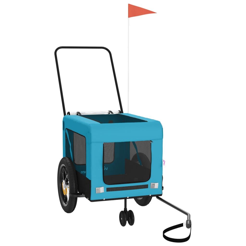 Vidaxl Remolque De Bicicleta Mascotas Hierro Tela Oxford Azul Negro_3