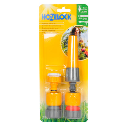 Juego conectores básico con lanza 3-en-1 en bolsa Hozelock