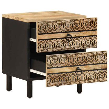 Mesita De Noche Madera Maciza Mango Rugosa Negro 40x33,5x46 Cm_0
