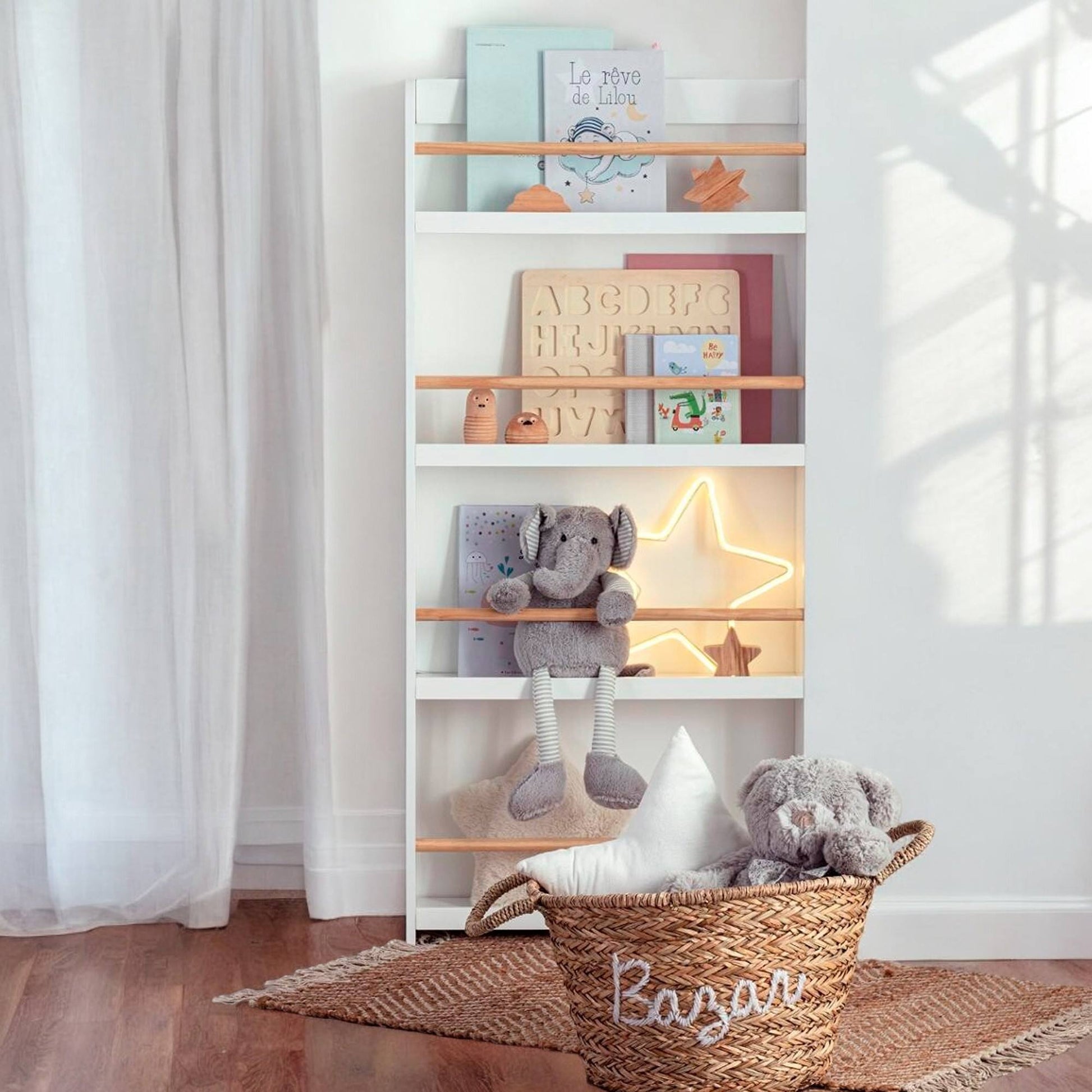 Well Home - Estantería Biblioteca Clásica De Madera - Color Blanco - 4 Pisos - 118 X 55 Cm