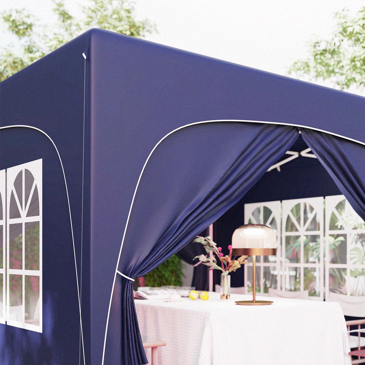 Outsunny Carpa Plegable Gazabo 3x3 M Con Paneles Laterales Upf50+ Azul Oscuro_4