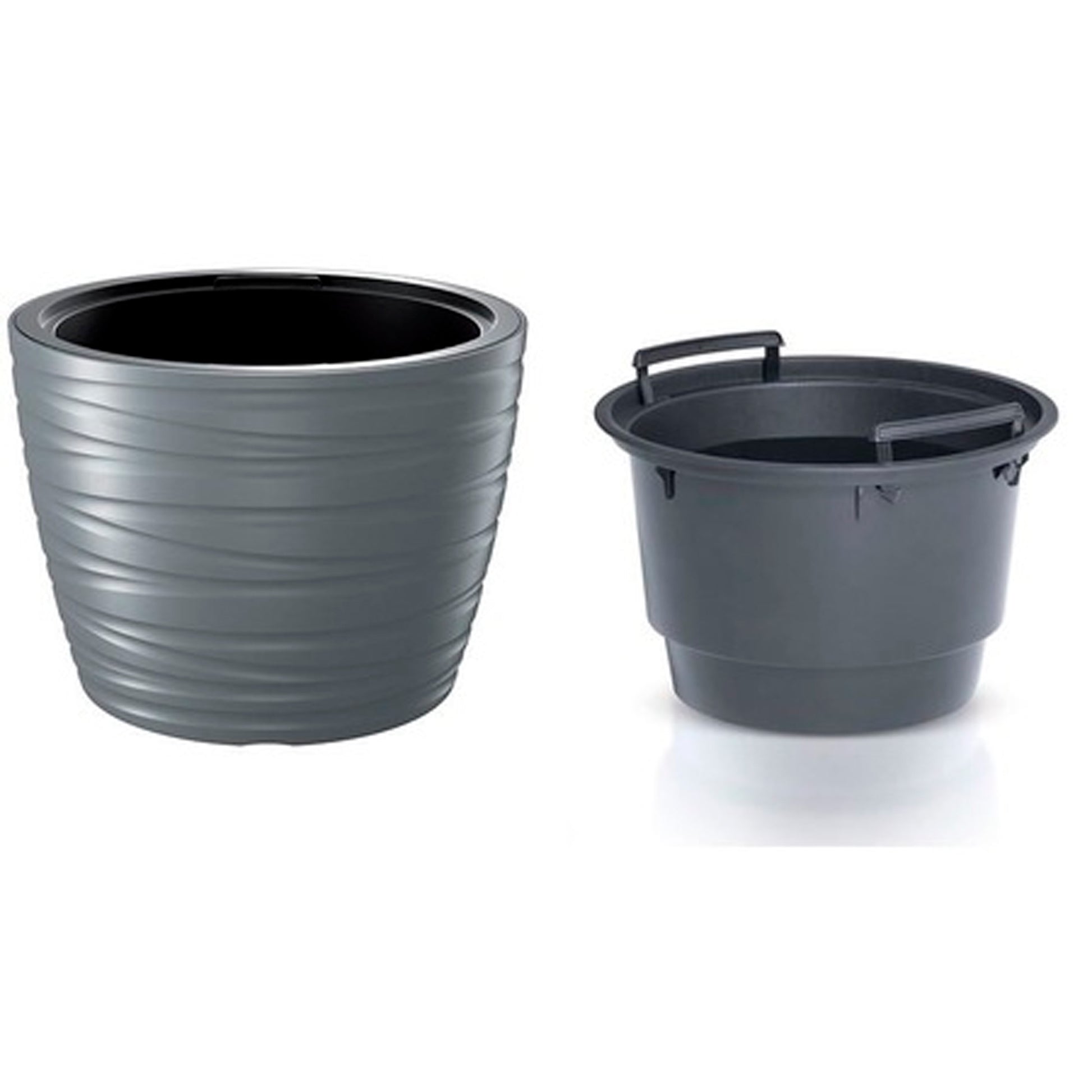 Maceta Baja Con Deposito 48l Maze De Plastico En Color Gris Grafito 47,5 (largo) X 47,5 (ancho) X 34,9 (alto) Cm_1