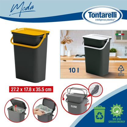 Papelera moda 10l Con Asa (cubo Negro-tapa Ámbar)