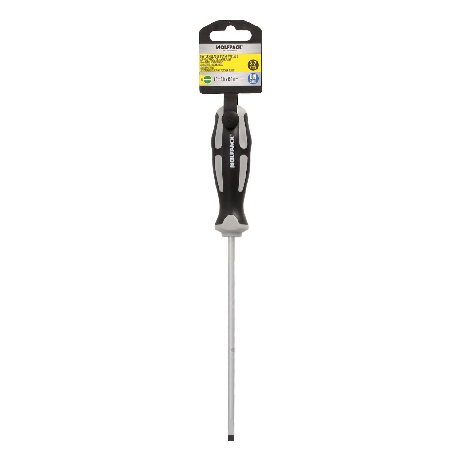 Destornillador Plano Vaciado Acero S2 Mango Tpr Bimaterial. Medida 1,0 X Ø 5,0 X 150 Mm.  Din5265_2
