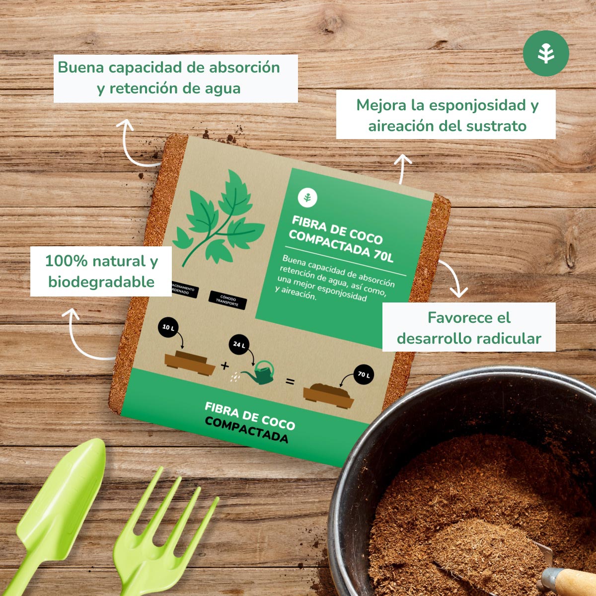 Sustrato Fibra de Coco Planeta Huerto 70 Litros