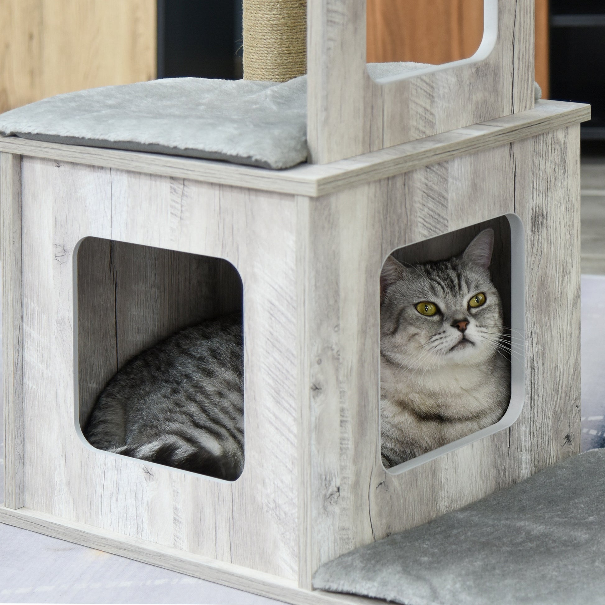 Pawhut Árbol Rascador Para Gatos Con Cueva Plataformas Y Postes De Rascar De_4
