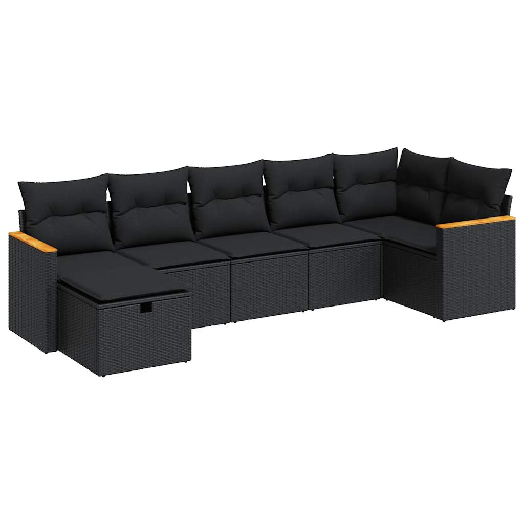 Set De Sofás De Jardín 7 Pzas Con Cojines Ratán Sintético Negro / Vetonek_2