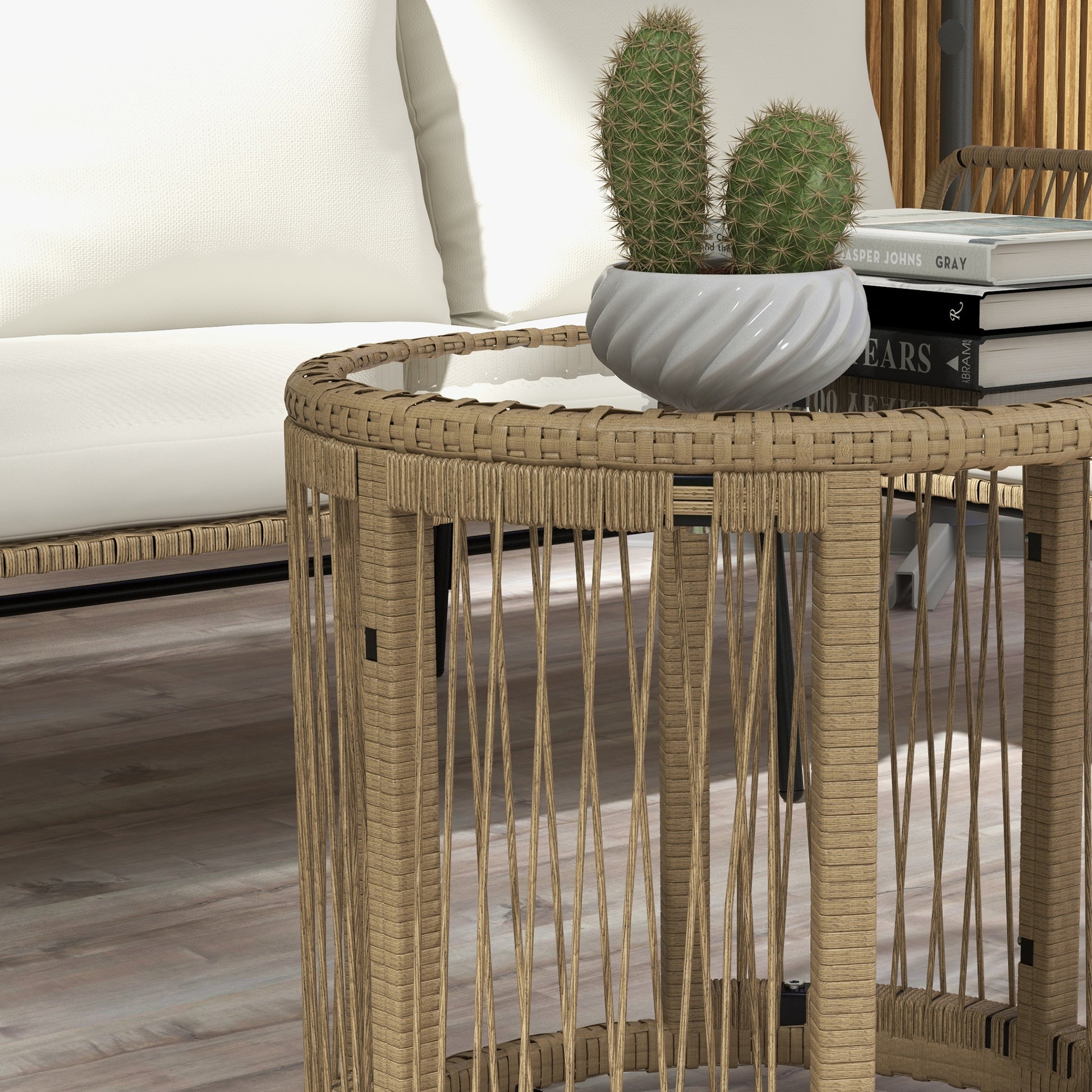 Outsunny Conjunto De Muebles De Jardín De Ratán Juego De 3 Piezas Crema_4