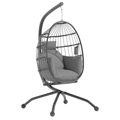 Outsunny Silla Colgante Huevo Con Soporte Cesta Plegable Cojín Carga 120kg Gris_0