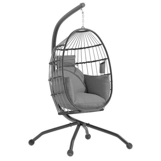Outsunny Silla Colgante Huevo Con Soporte Cesta Plegable Cojín Carga 120kg Gris_0