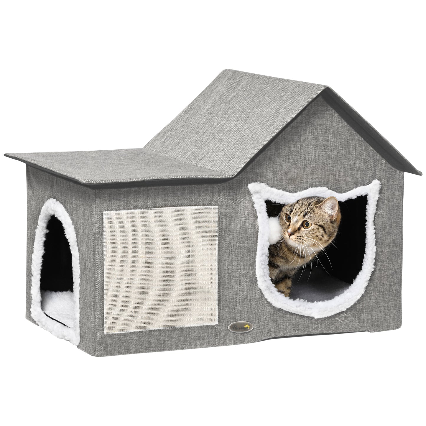 Pawhut Caseta Para Gatos Con Almohadilla Para Rascar Cojín Suave 65x41x45,5 Cm_0
