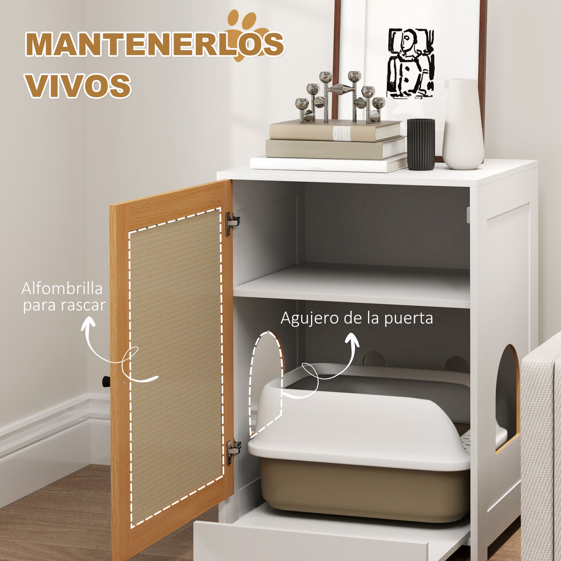 Pawhut Mueble Arenero Para Gatos Con Bandeja Extraíble 57x50x80,5 Cm Blanco_4