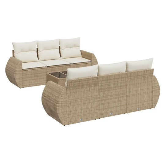 Set Sofás De Jardín 7 Piezas Y Cojines Ratán Sintético Beige / Vetonek_0