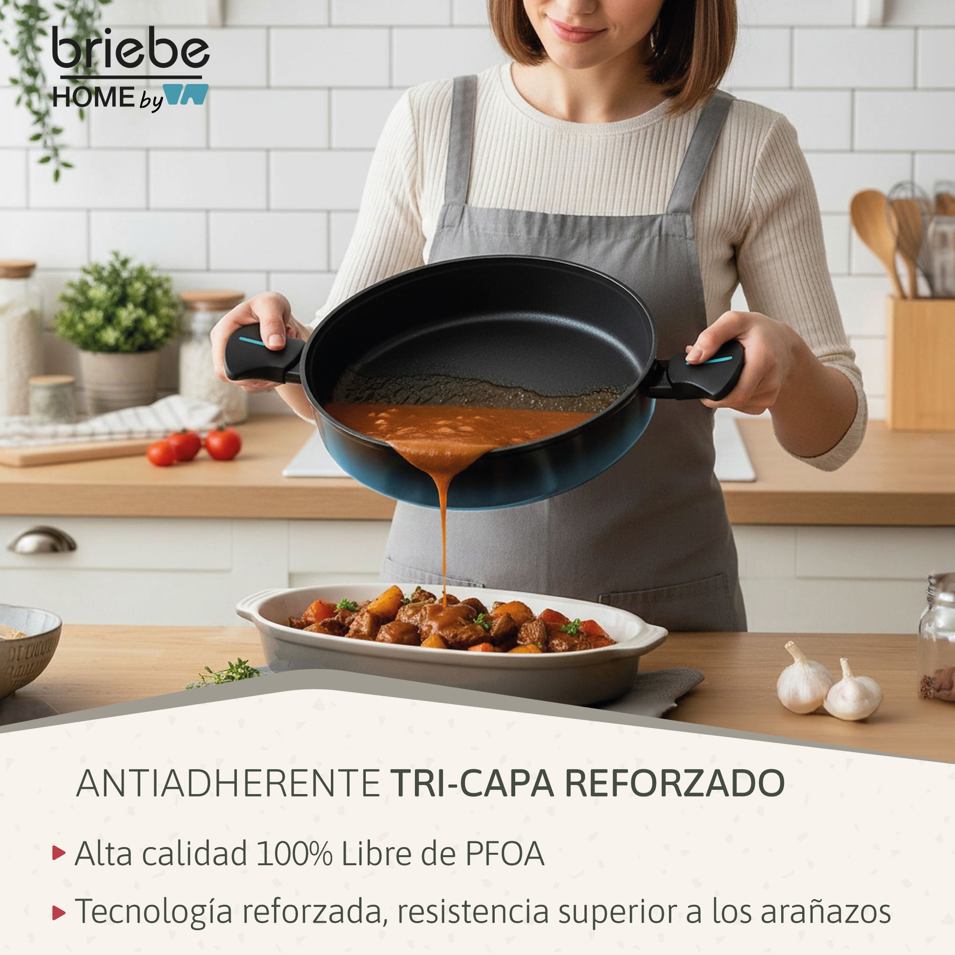 Briebe Cacerola Inducción Acero Forjado 28cm Antiadherente Sin Pfoa, Todas Cocinas Fabricada En España, Mare, Azul_3