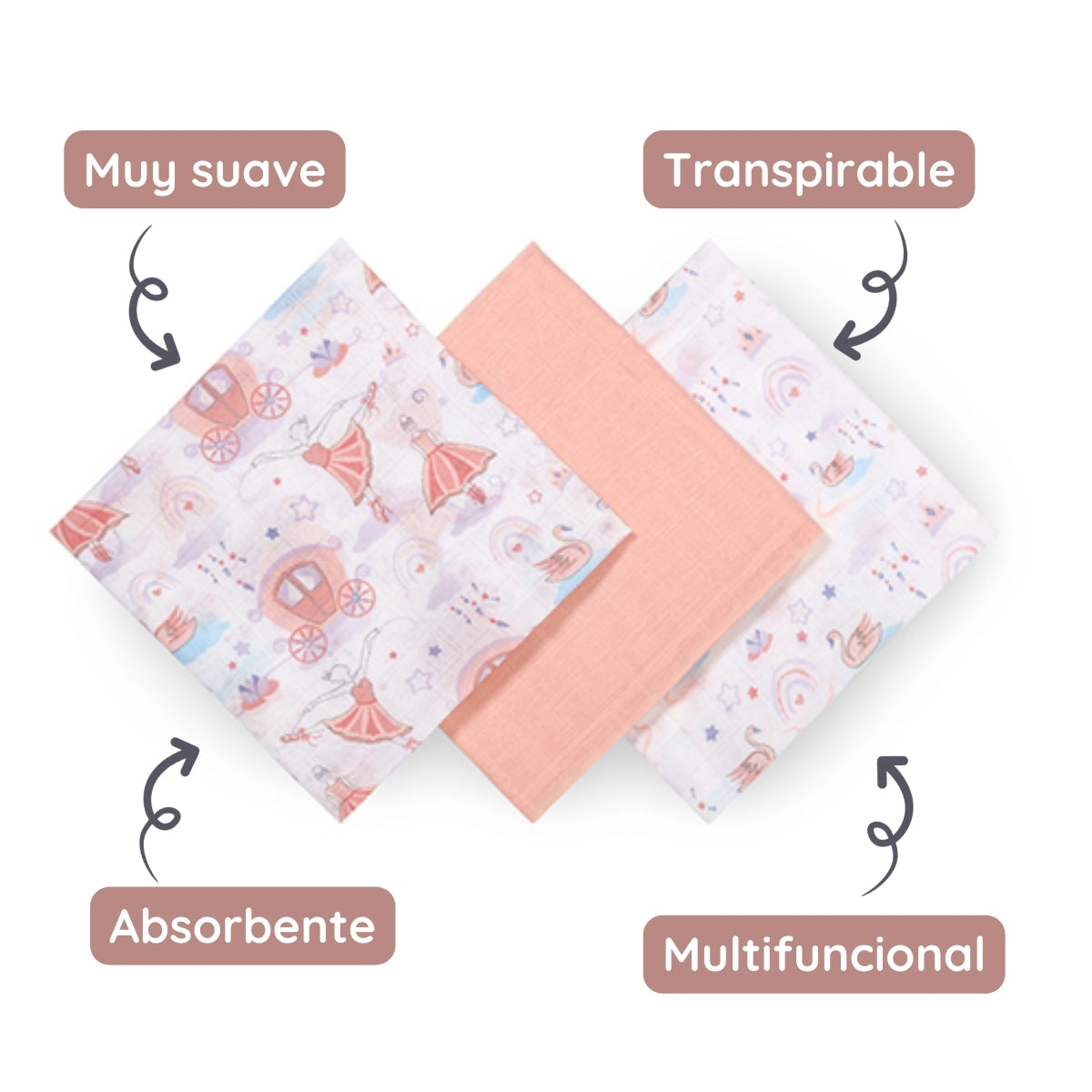 Pack 3 Muselinas Algodón 70x70 Cm Bailarina_2