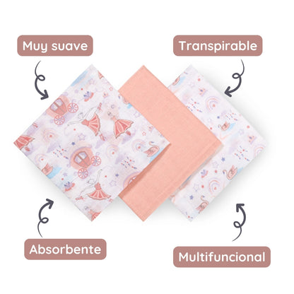 Pack 3 Muselinas Algodón 70x70 Cm Bailarina