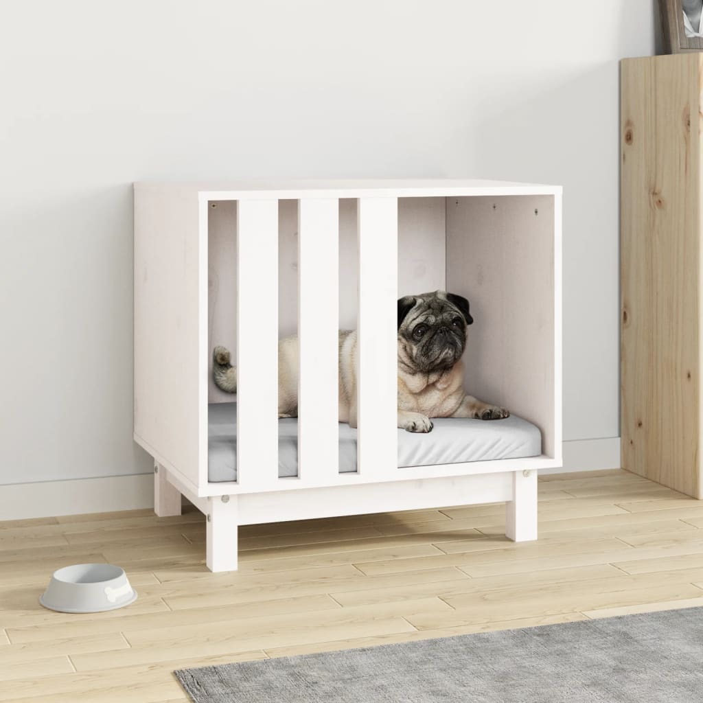 Caseta Para Perros Madera Maciza De Pino Blanco 60x45x57 Cm_1