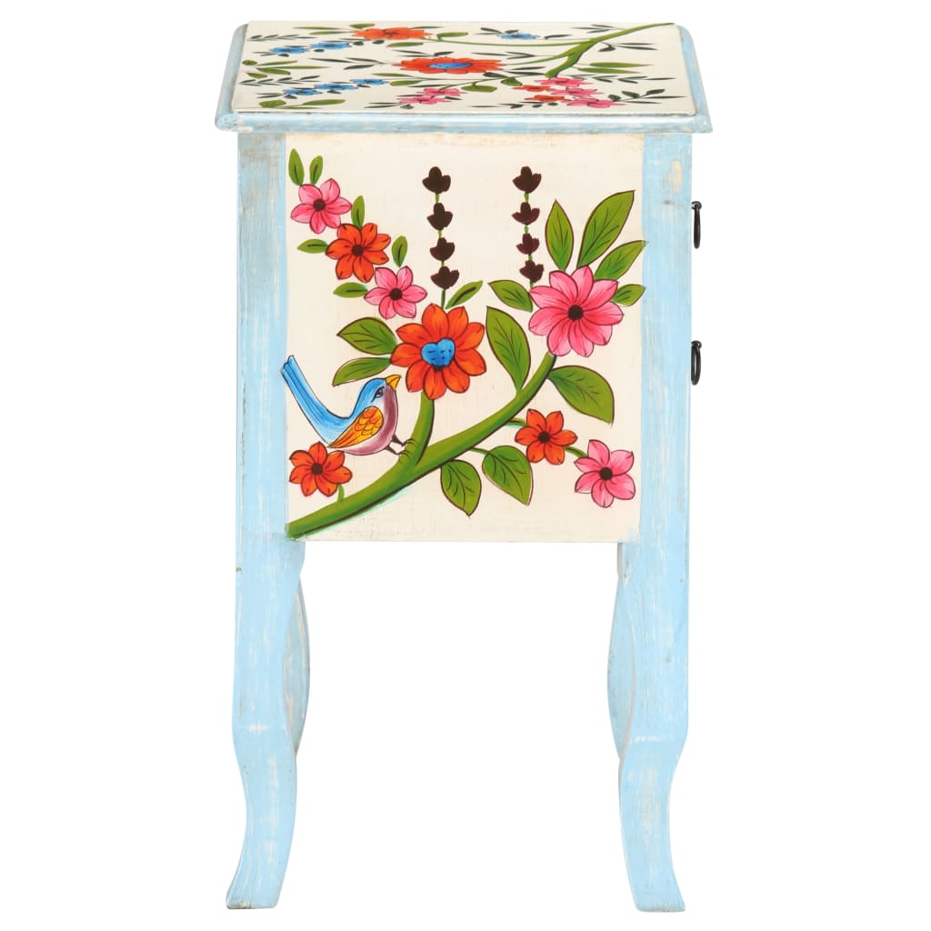 Mesita De Noche Pintada A Mano Madera Maciza Mango 40x30x50 Cm_2
