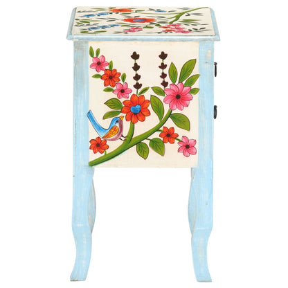 Mesita De Noche Pintada A Mano Madera Maciza Mango 40x30x50 Cm_2