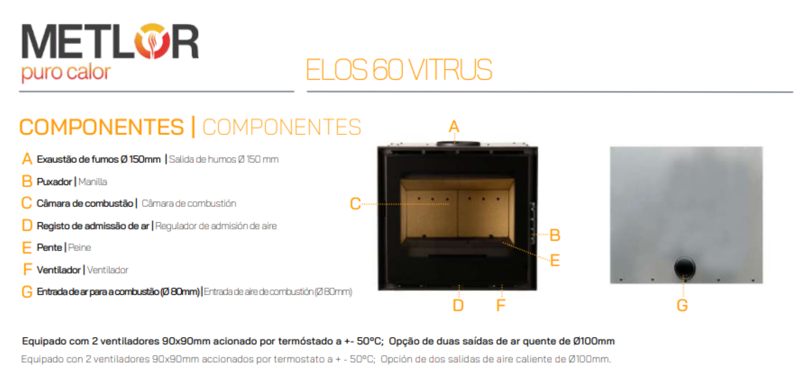 Insertables Con Ventilación A Leña Metlor Modelo Elos 60 Vitrus_2