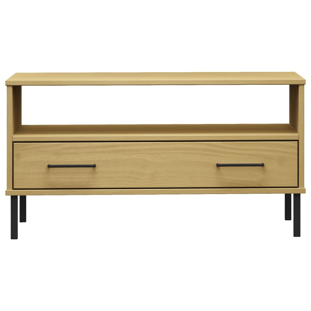 Mesa De Centro Patas Metal Oslo Madera Maciza Marrón 85x50x45cm_2