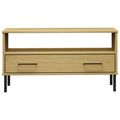 Mesa De Centro Patas Metal Oslo Madera Maciza Marrón 85x50x45cm_2