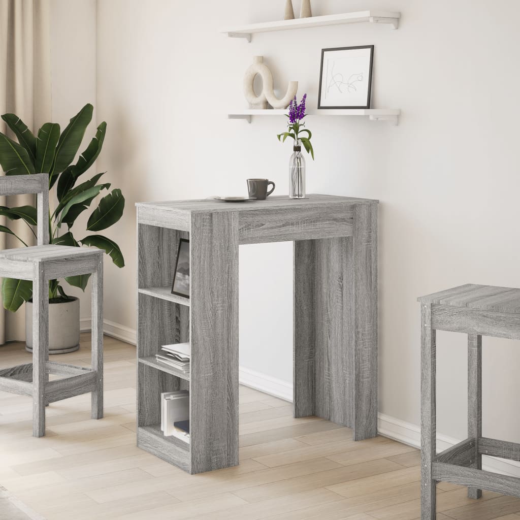 Mesa Alta Bar Con Estantes Madera Gris Sonoma 95x47x103,5 Cm_1