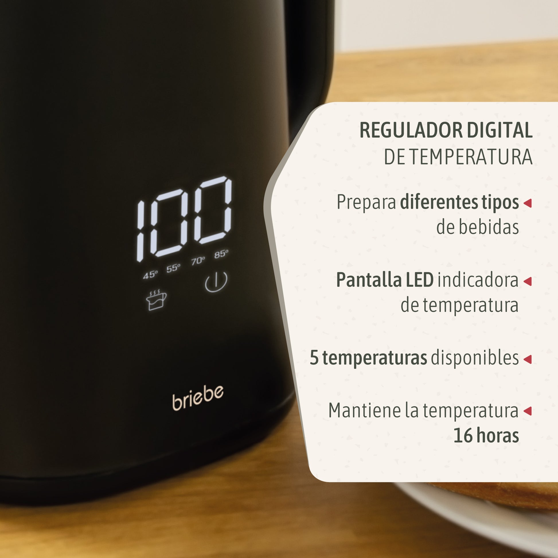 Briebe I-black Hervidor Agua Eléctrico 1,7lregulador De Temperatura Digital 45°c A 100°c, Libre Bpa,base 360°,kt1175blk_2