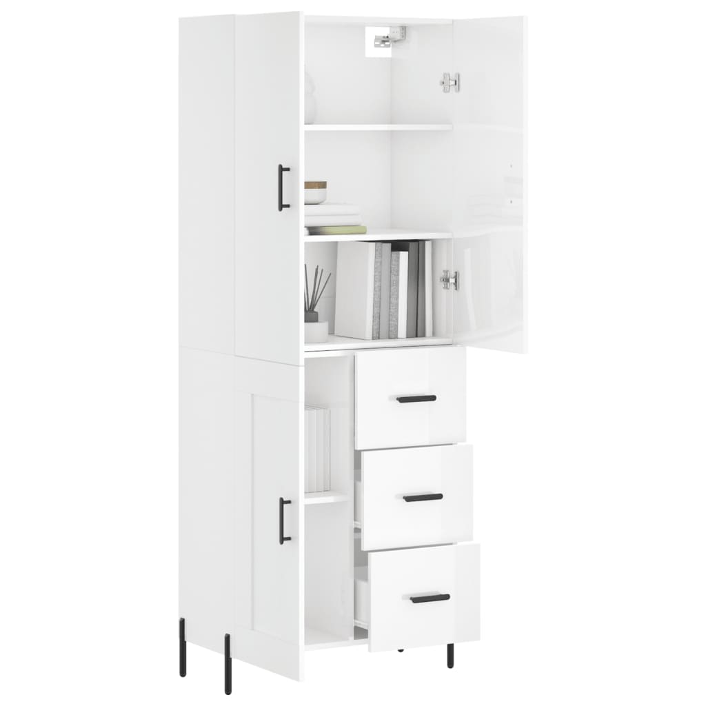Aparador Alto Madera Contrachapada Blanco Brillo 69,5x34x180 Cm_2