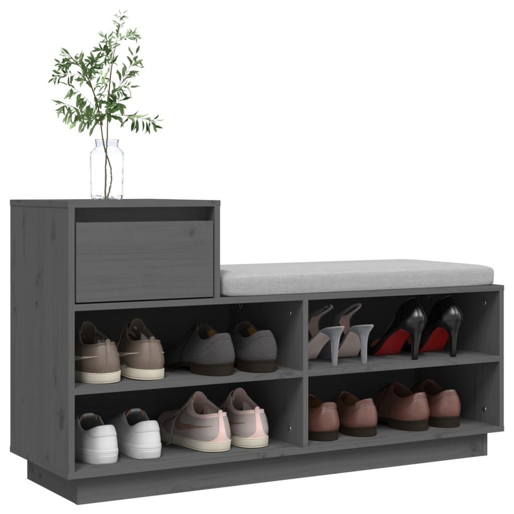Mueble Zapatero De Madera Maciza De Pino Gris 110x34x61 Cm / Vetonek_0