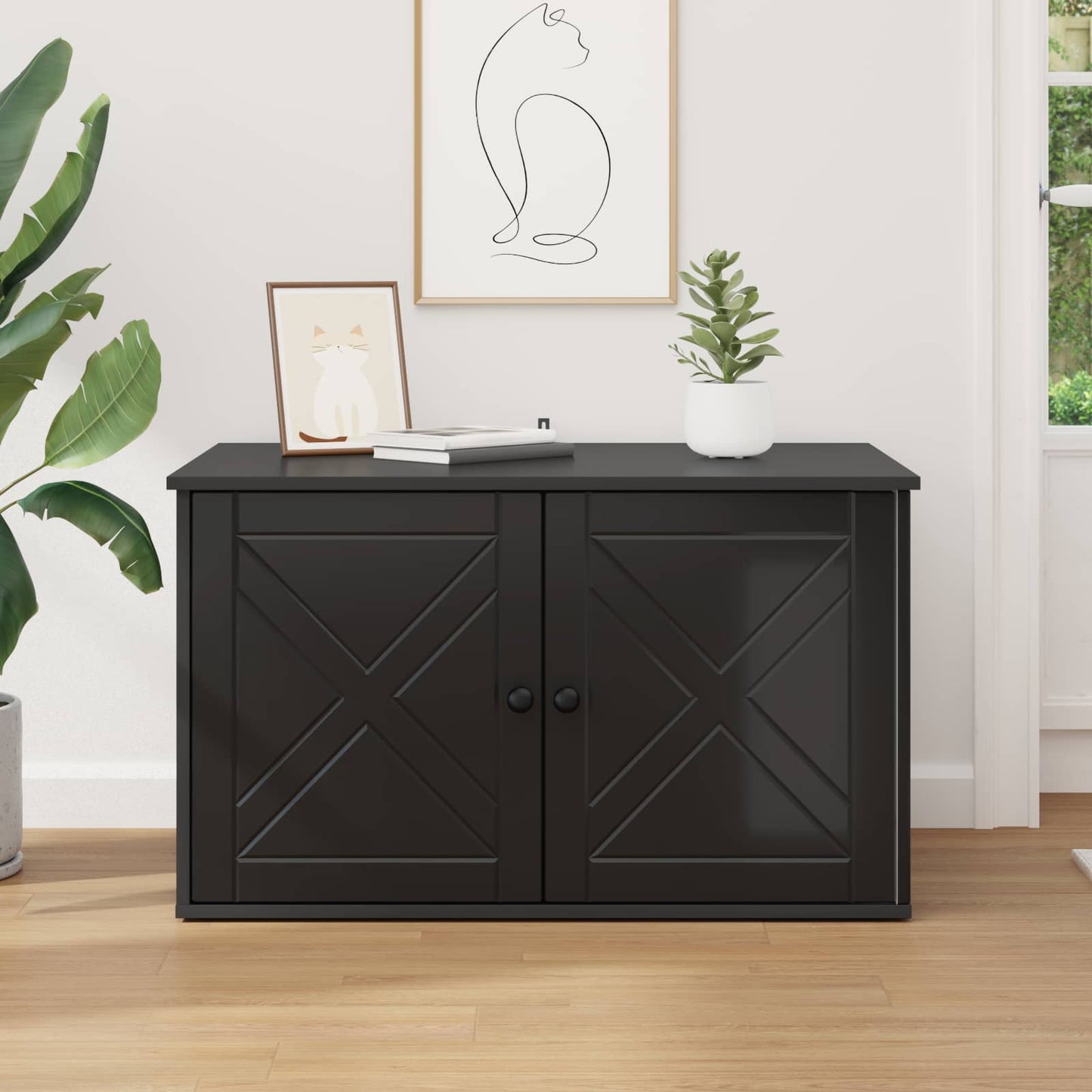 Casa Para Gatos Negro 85 X 55 X 50,5 Cm Madera De Ingeniería_3