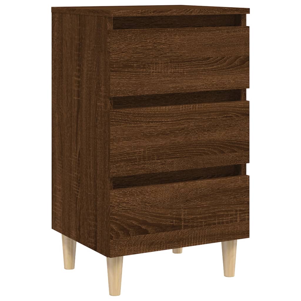 Mesita De Noche 2 Uds Patas De Madera Roble Marrón 40x35x69 Cm_3
