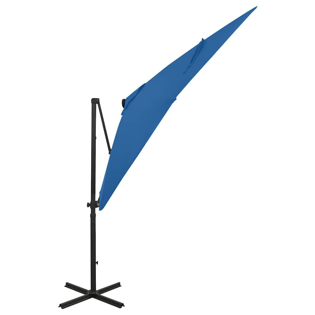 Vidaxl Sombrilla Jardín Voladiza Palo Y Luces Led Azul Celeste 250 Cm_1