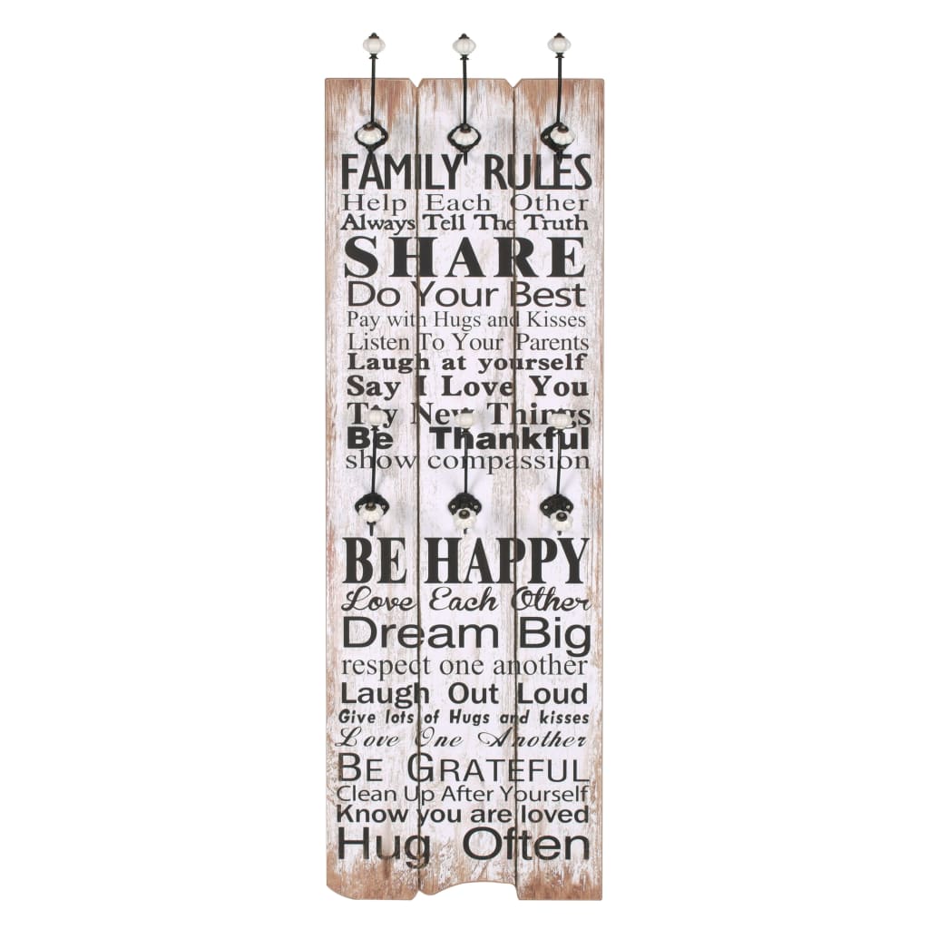 Perchero De Pared Family Rules Con 6 Ganchos 120x40 Cm_0