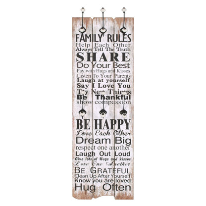 Perchero De Pared Family Rules Con 6 Ganchos 120x40 Cm_0