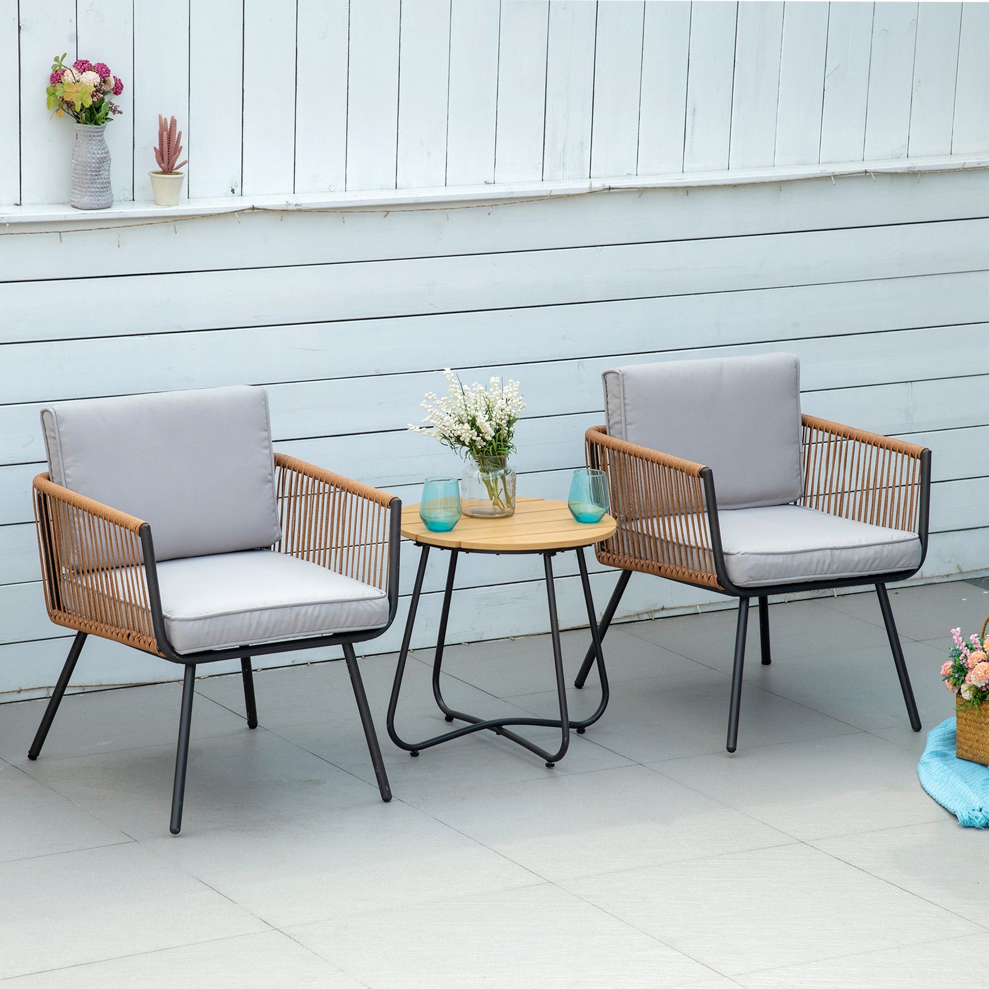Outsunny Conjunto De Muebles De Jardín De Ratán Con 1 Mesa De Centro 2 Sillones_1