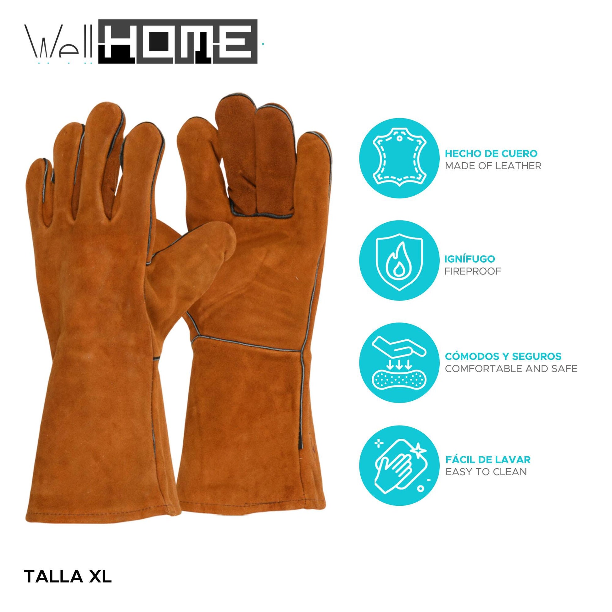 Well Home Guantes De Barbacoa De Cuero Xl Para Tus Parrillas Color Marrón_1